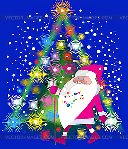 Santa Claus and Christmas tree - vector clipart