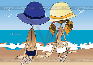 Children on the beach - vector image