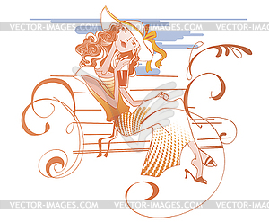 The girl on the bench - vector image