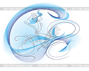 Girl on waves - vector clipart