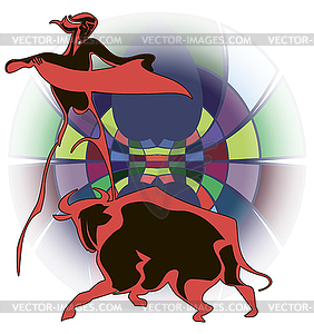 Bullfighter and bull - vector image