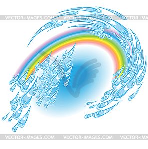 Summer rain twirl with rainbow - vector image