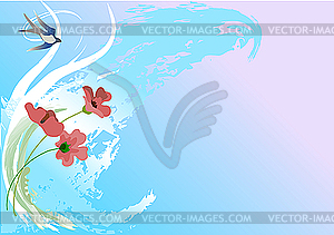 Poppy and swallow - vector clip art