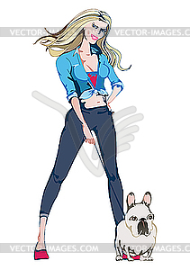 Girl with the French Bulldog - vector clip art