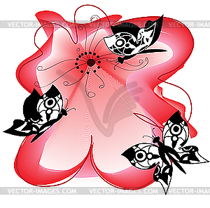 Bright flower and butterflies - vector image