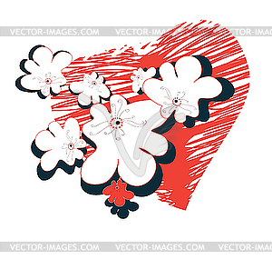 Valentine heart and flowers - vector image