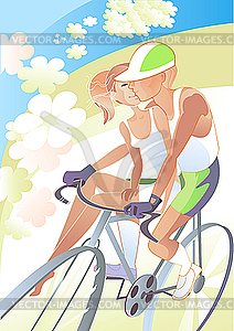 Cyclist with girl - vector image