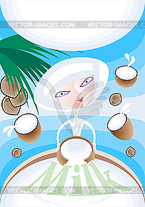 Свежее молоко с кокосом - векторное изображение EPS