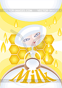 Fresh milk with honey - vector image