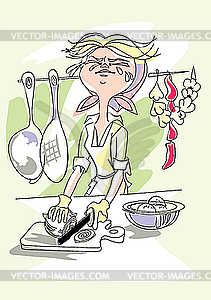 Woman cuts onion - vector clipart