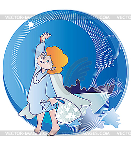 Little angel and Christmas Stars - vector image