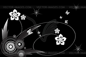 Black flower background - white & black vector clipart