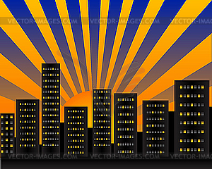 Dawn in city - vector clipart