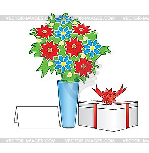 Flowers and gift - vector clipart