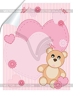 Valentines card with hearts and teddy bear - vector clip art