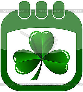 Icon St Patrick`s Day in calendar with shamrock - vector clipart