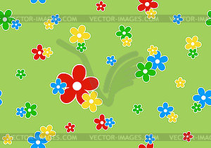 Seamless pattern flowers on green background - vector clipart