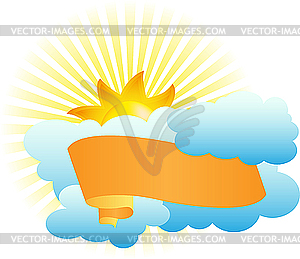 Ribbon in the clouds and sun - vector image
