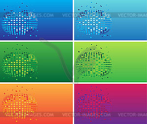 Color business cards with disco ball - vector clip art