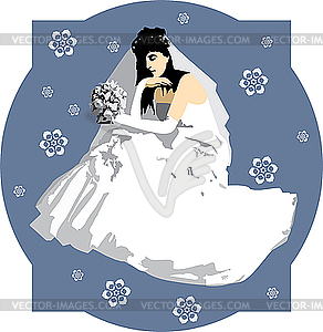 Bride with bouquet of flowers - vector clip art