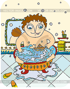 Мальчик в ванной - векторное изображение