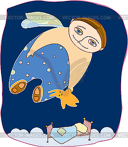 Boy flies in dreams - vector clipart / vector image