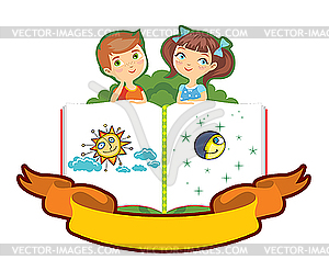 Boy and girl with book - vector image