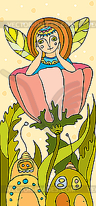 Elf girl in flower - vector clip art