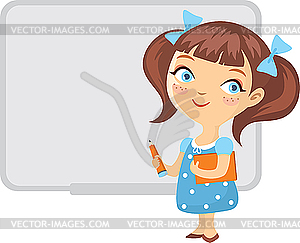 School girl at whiteboard - vector clipart / vector image