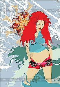 Красивая девушка с рыжими волосами - клипарт в векторном формате