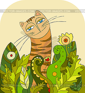 Cat Head Grass - color vector clipart