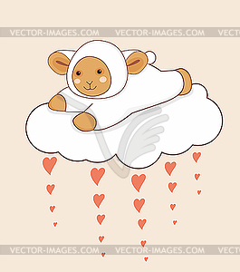 Lamb and Cloud with Hearts - vector clipart / vector image