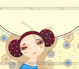 Girl Face Flower Card - vector image