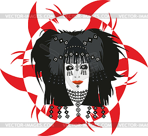 Girl with an unusual hairdress with ornaments - vector image