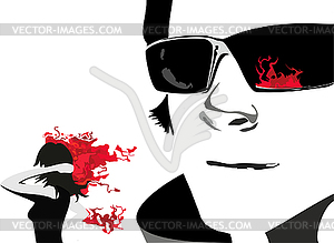 Man`s face in sun goggles - vector image