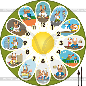 Clock Rabbit Schoolchild - vector image