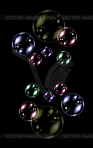 Of soap bubbles on balck background - vector clipart