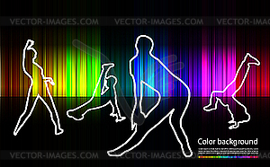 Silhouettes of dancing girls and men - vector clip art