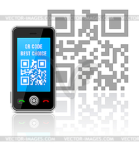 Cell phone with QR code - vector clip art