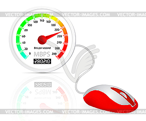 Computer mouse connected to speedometer - color vector clipart