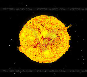 Sun and Space on black star space background - vector image