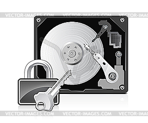 Computer harddrive and lock - vector image