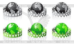 Люди окружили землю - векторная графика