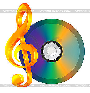 Compact disc with music notes - vector image