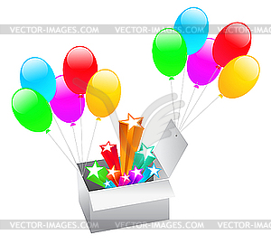 Color balloons with gift - vector clipart