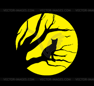 Cat at the moon - royalty-free vector clipart