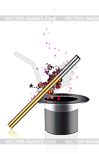 Magic wand and hat - royalty-free vector clipart