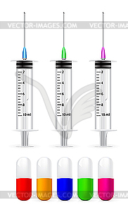 Syringe and pills - vector image