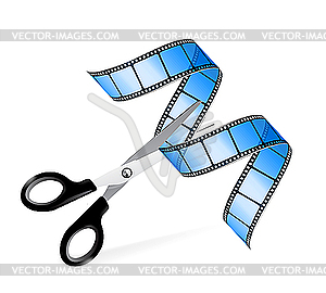 Scissors and film strip as video editing concept - vector image