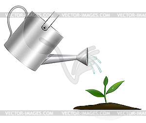 Young plant with watering can - royalty-free vector image